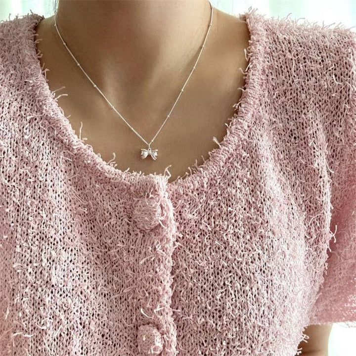 Dainty Bow Tie Bowknot Charm Necklace in 925 Sterling Silver. Available sizes: 16", 18", and 20".