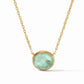 Nassau Solitaire Necklace Gold with blue oval gemstone, gold rope accents; available in 16", 18", and 20" lengths.