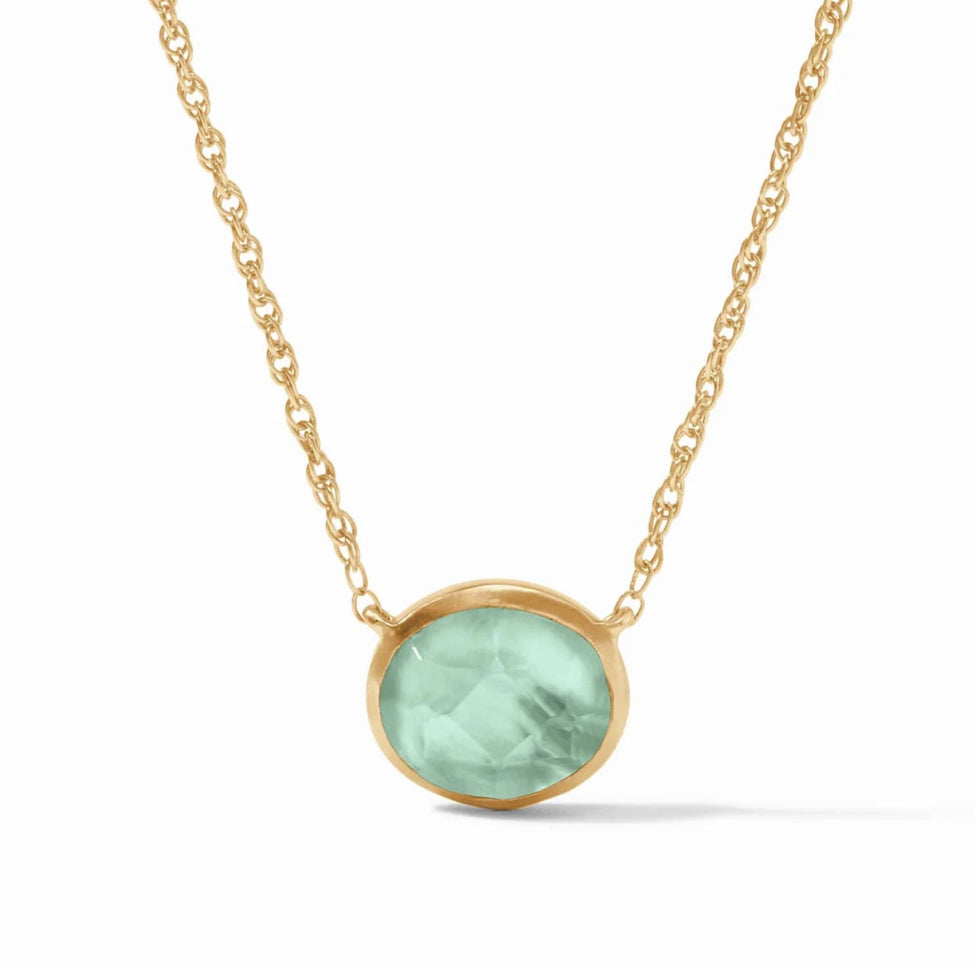 Nassau Solitaire Necklace Gold with blue oval gemstone, gold rope accents; available in 16", 18", and 20" lengths.