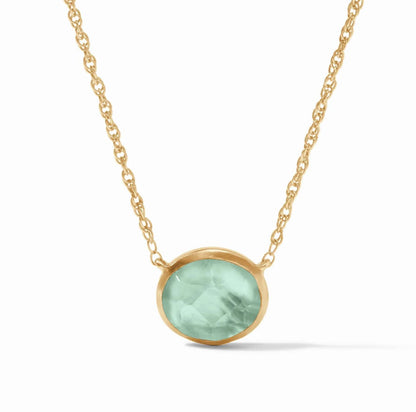 Nassau Solitaire Necklace Gold with blue oval gemstone, gold rope accents; available in 16", 18", and 20" lengths.