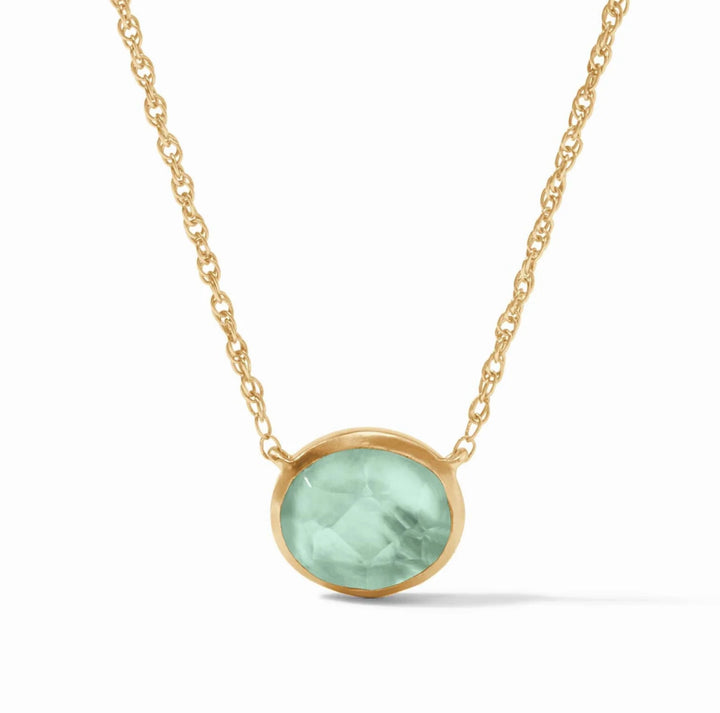 Nassau Solitaire Necklace Gold with blue oval gemstone, gold rope accents; available in 16", 18", and 20" lengths.