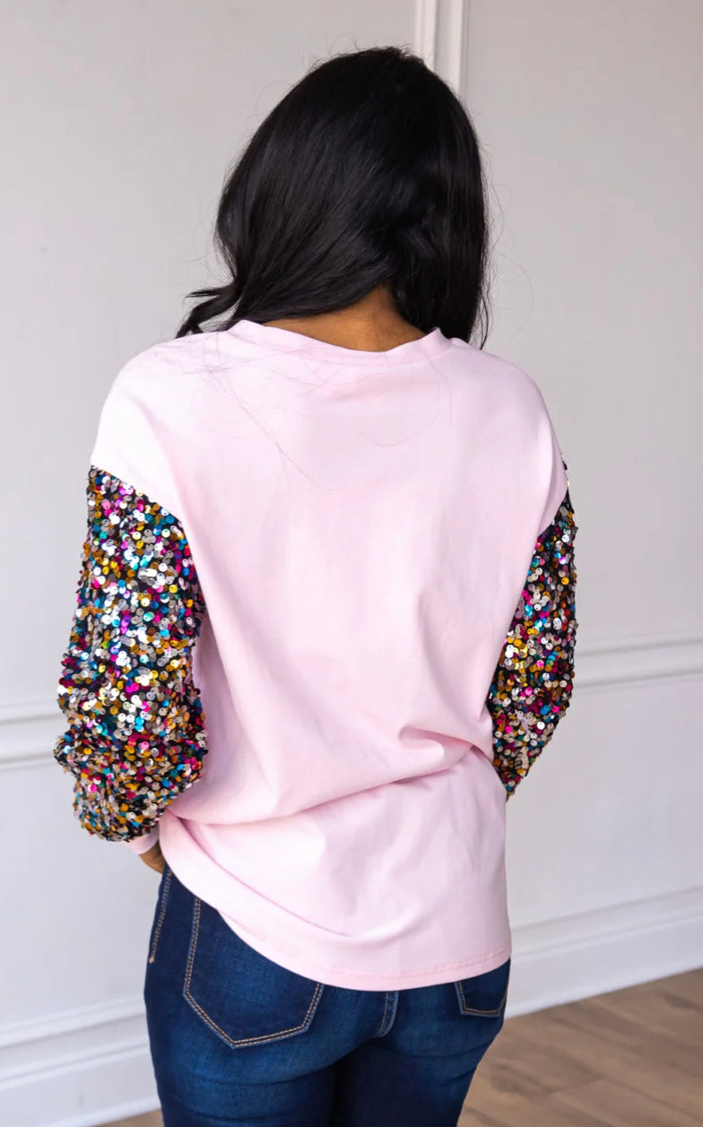 Pink Sequin Sleeve Santa Clause Shirt