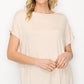 The Perfect Shirt: short-sleeved, light beige rayon blend top. Available in sizes XS-XL.