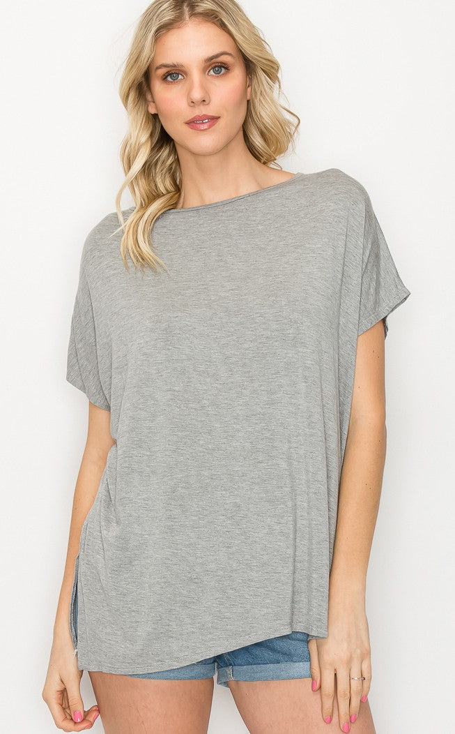 The Perfect Shirt: gray rayon blend, comfortable fit, available in sizes XS-XL.