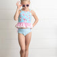 Kids Pink & Blue Ruffle Cross Back 2 Piece Swimsuit
