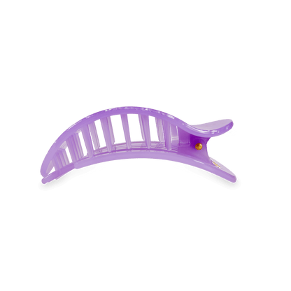 Light purple, curved, segmented TELETIES hair claw with golden hinge. Available in multiple sizes.