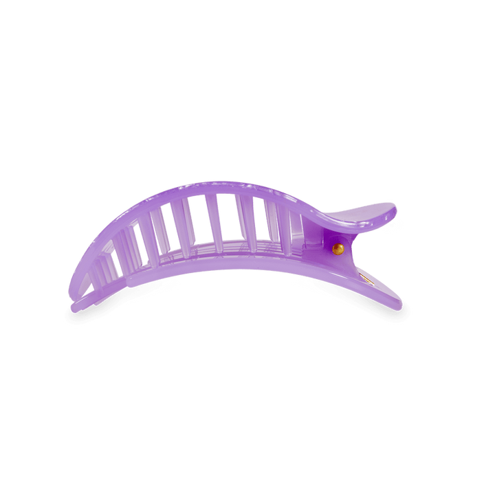 Light purple, curved, segmented TELETIES hair claw with golden hinge. Available in multiple sizes.
