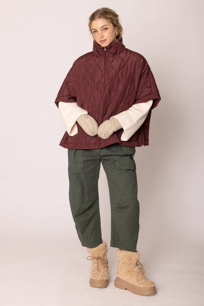 Quarter Zip Quilted Puffer Poncho