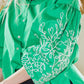Kelly Embroidered Balloon Sleeve Button Down Shirt features detailed white leaf patterns on its puffed sleeves. Sizes available: XS, S, M, L, XL.