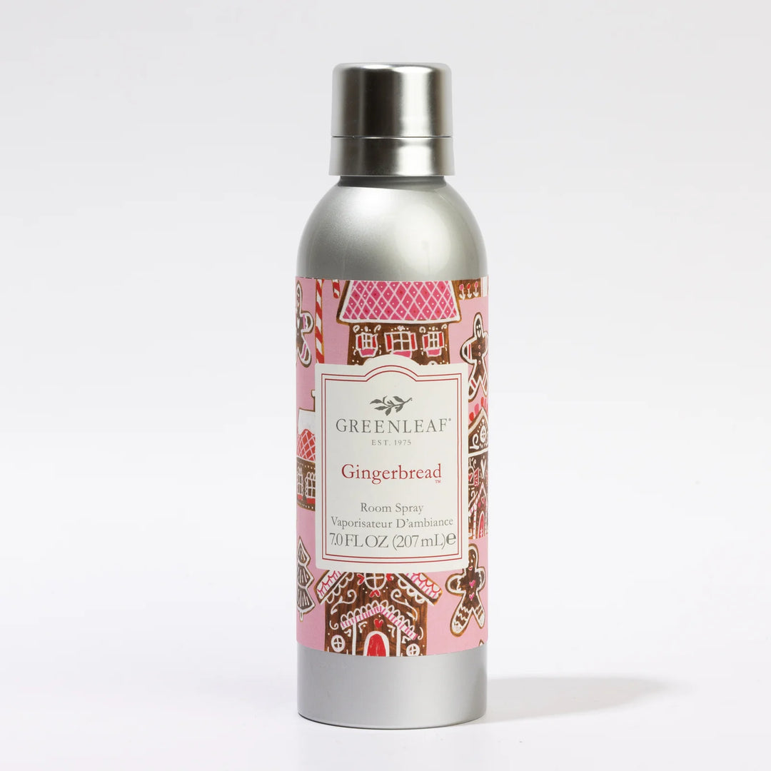 Silver metal bottle of Gingerbread Room Spray, 7.0 FL OZ (207 mL).