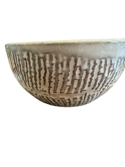 Stoneware Bowl with textured vertical stripes in brown and beige; available in 4 styles and sizes.
