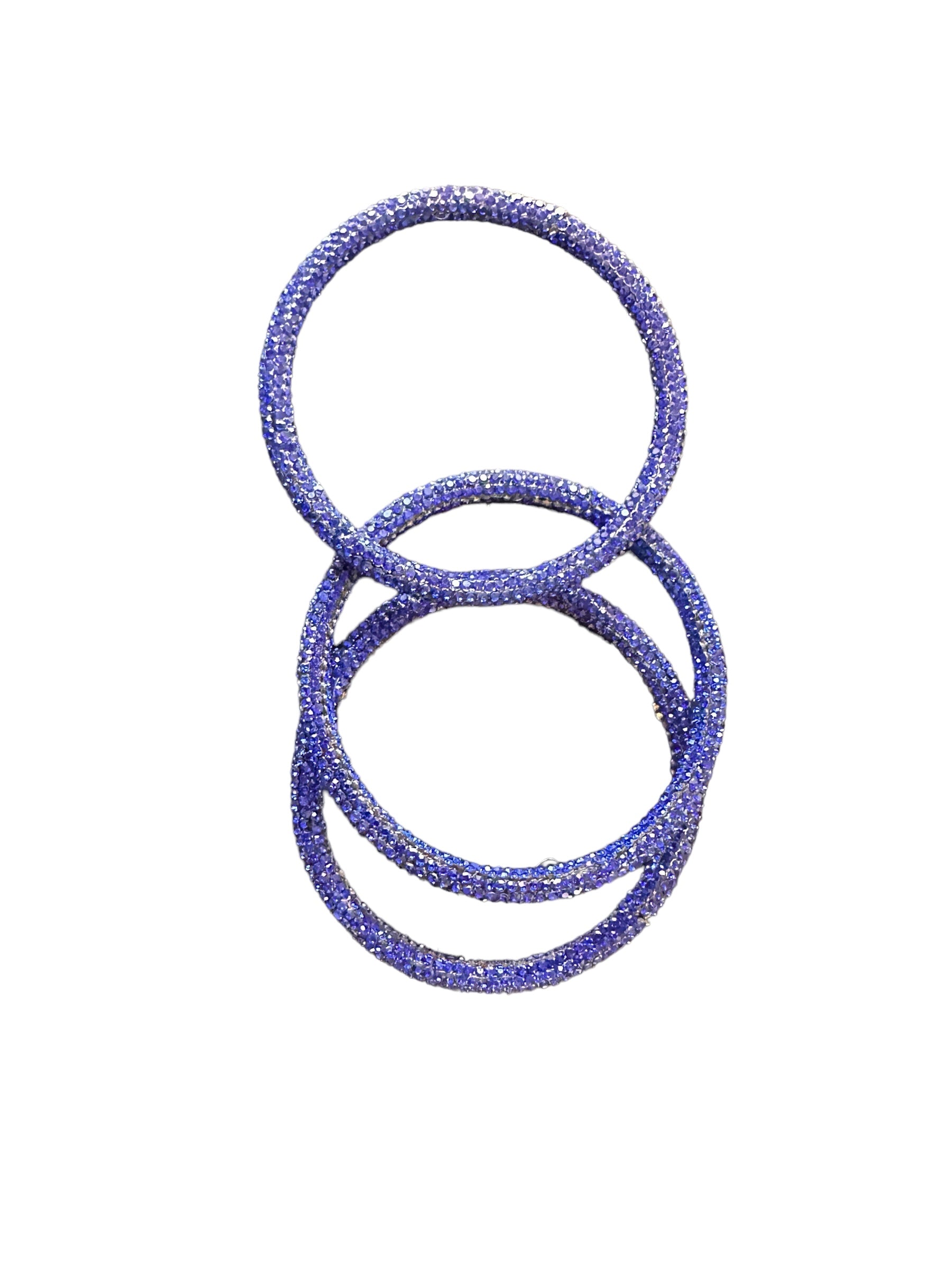 Three blue glitter bangles adorned with tiny, shimmering stones. Available sizes: S, M, L.