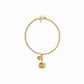 Bloom Lariat Necklace: 24K gold plated adjustable rolo chain, toggle clasp, two textured round gold charms. Sizes available.