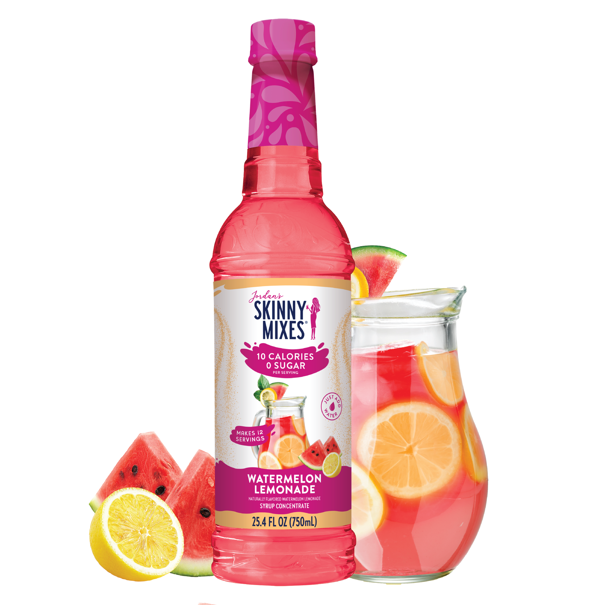 Sugar Free Watermelon Lemonade Syrup Concentrate, low calorie, keto-friendly. Available in 16oz and 32oz bottles.