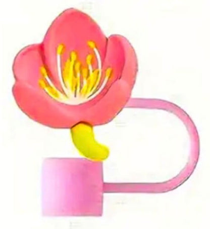 Pink Flowers Straw Covers
