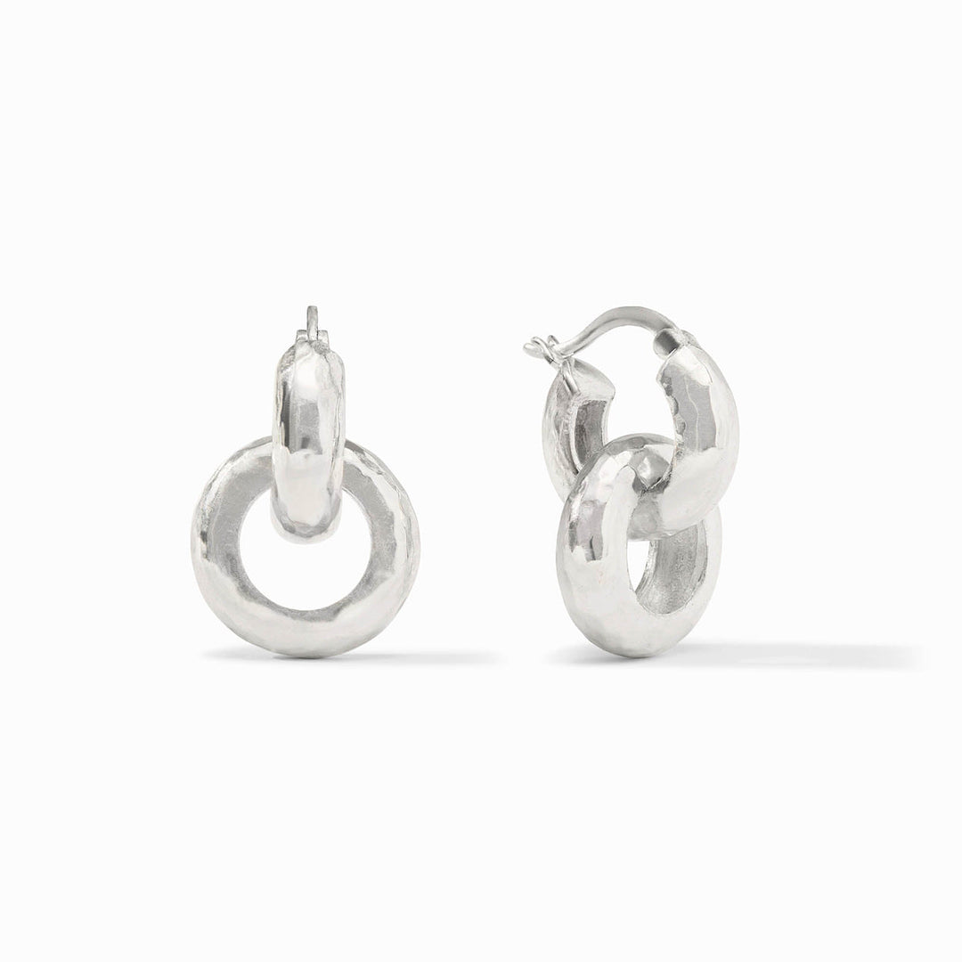 The Catalina 2-in-1 Earring Silver: chunky, rounded silver hoops in hinge ring design, tarnish-free. Available in two sizes.