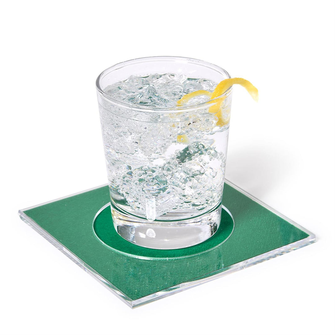 Square green customizable acrylic coasters.