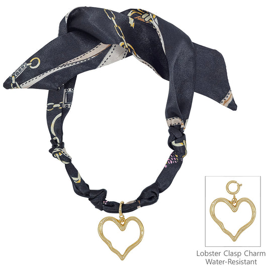 Black Knotted Scarf Necklace with Hammered Heart Charm