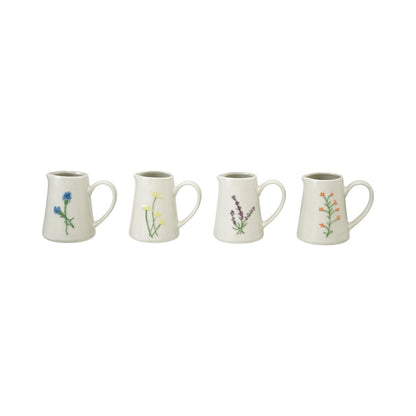 Debossed Stoneware Creamer with Botanical Styles