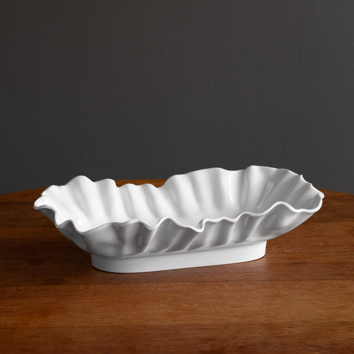 Vida Bloom Extra Large Oval Bowl with wavy, ruffled edge. Available in extra large size.