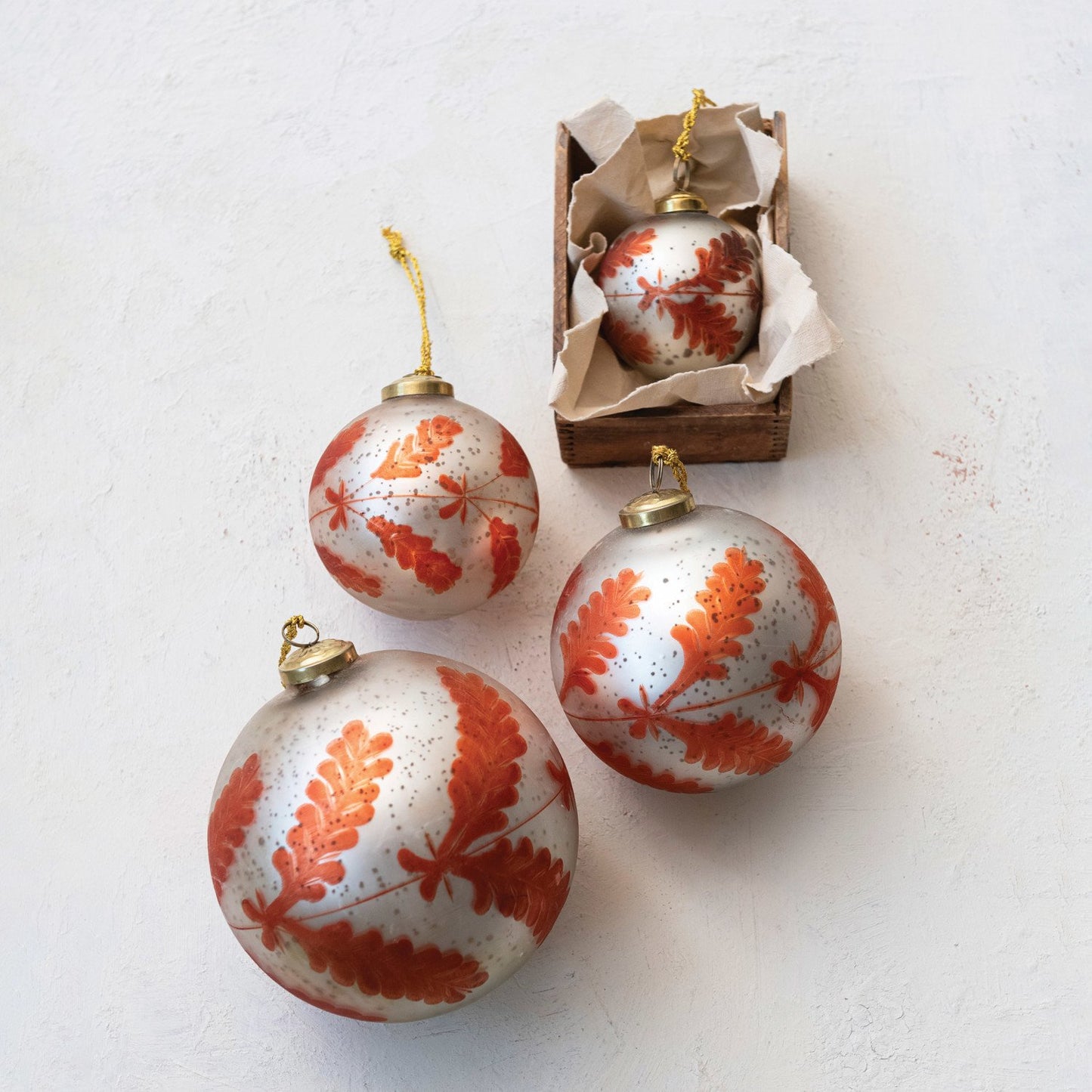 Etched Recycled Coral and Silver Mercury Glass Ornament