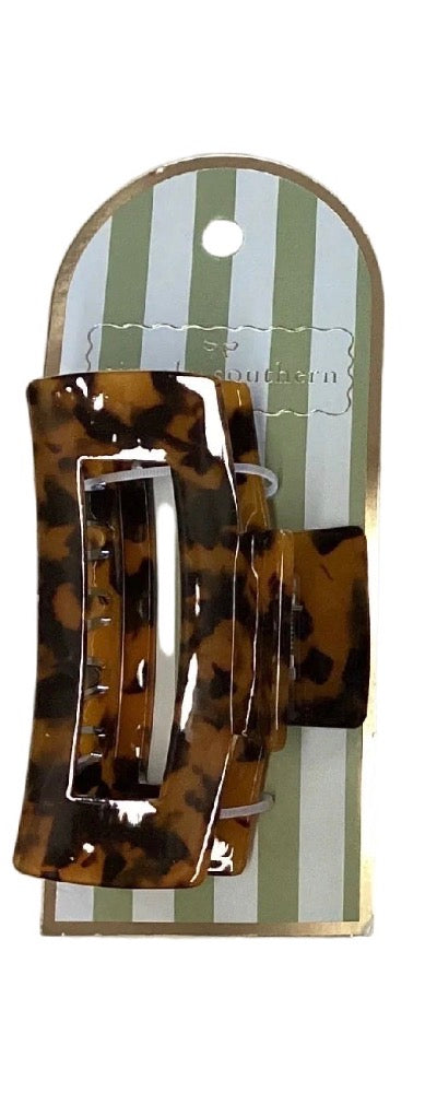 Rectangular tortoiseshell hair claw clip available in multiple sizes.