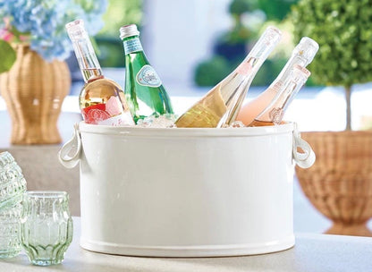 White ceramic bucket with ribbon handle, available in small, medium, and large sizes.