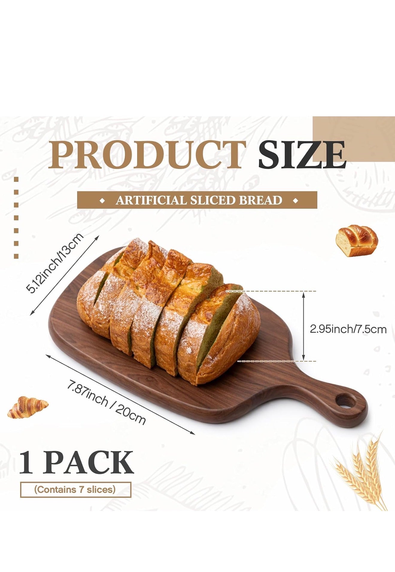 Seven Faux Bread slices, each 2.95" wide, sized 7.87" x 5.12". Sold in a pack of seven slices.