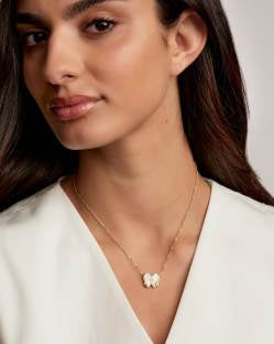 Haley Bow Short Pendant Necklace by Kendra Scott, reversible white clover motif. Available in 16" and 18" lengths.
