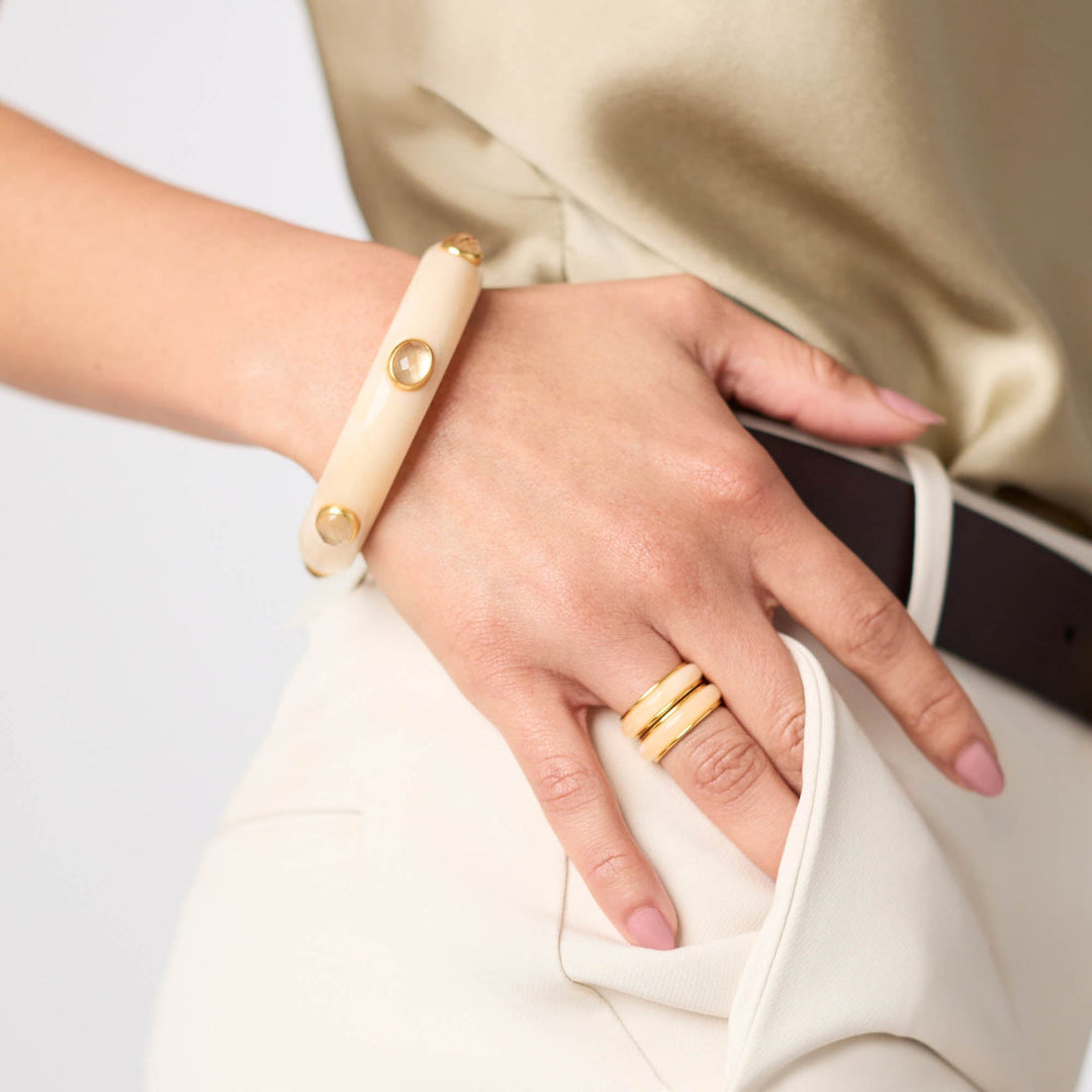 Carnaby Stone Bangle - Colette in cream with gold accents; available in S, M, L.
