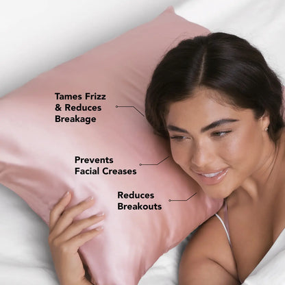 Satin Pillowcase - Blush: Tames frizz, reduces breakage, prevents facial creases, promotes flawless complexion. Available sizes: Standard, Queen, King.