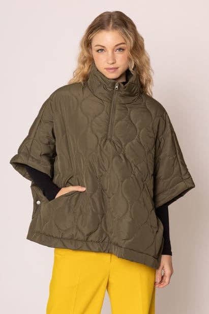 Quarter Zip Quilted Puffer Poncho
