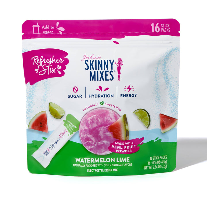 Refresher Stix 16 ct - Watermelon Lime zero sugar electrolyte drink mix pouch with 16 stick packs.