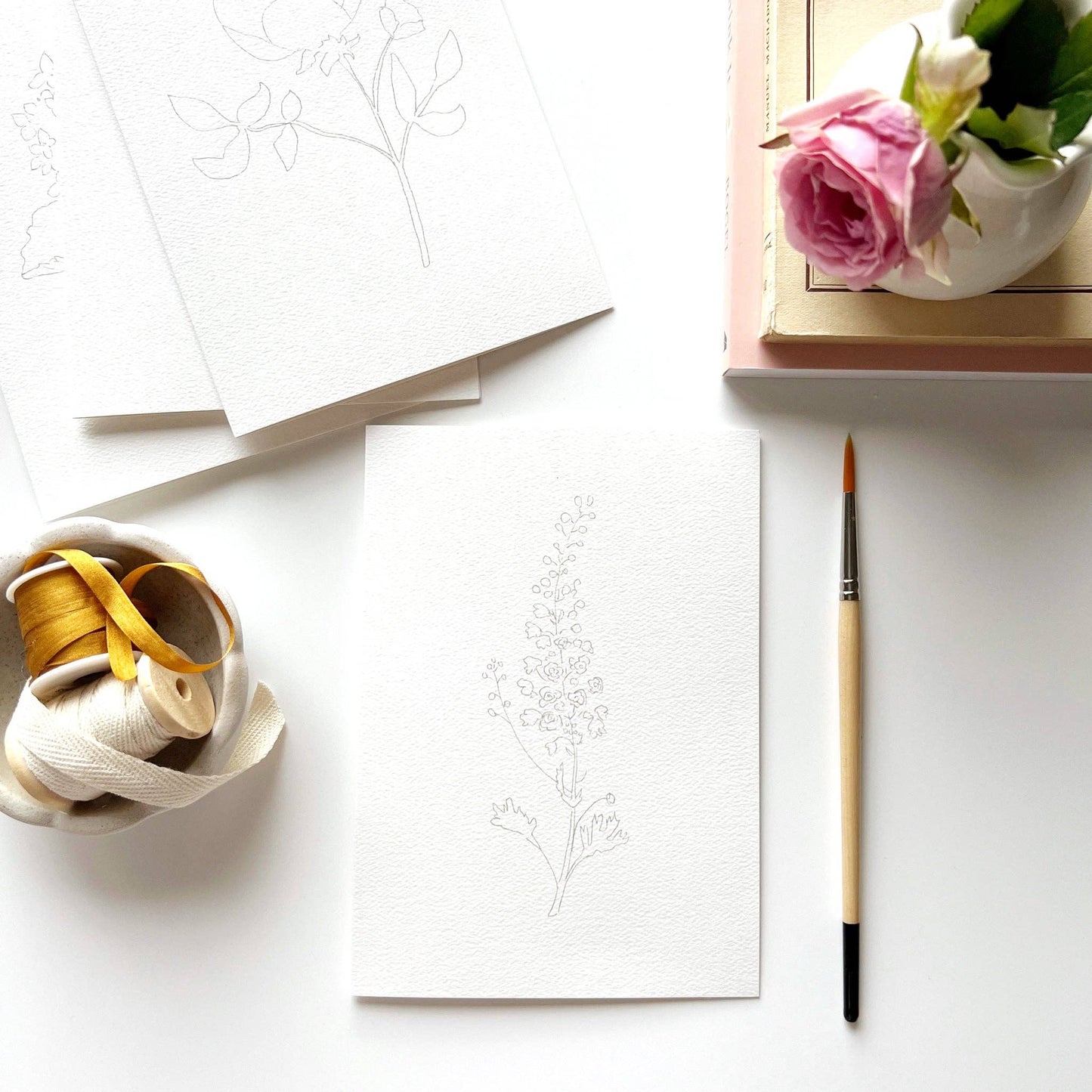 Garden Flowers Paintable Notecards Set of 8, watercolor cards. Sizes available: 4" x 6".
