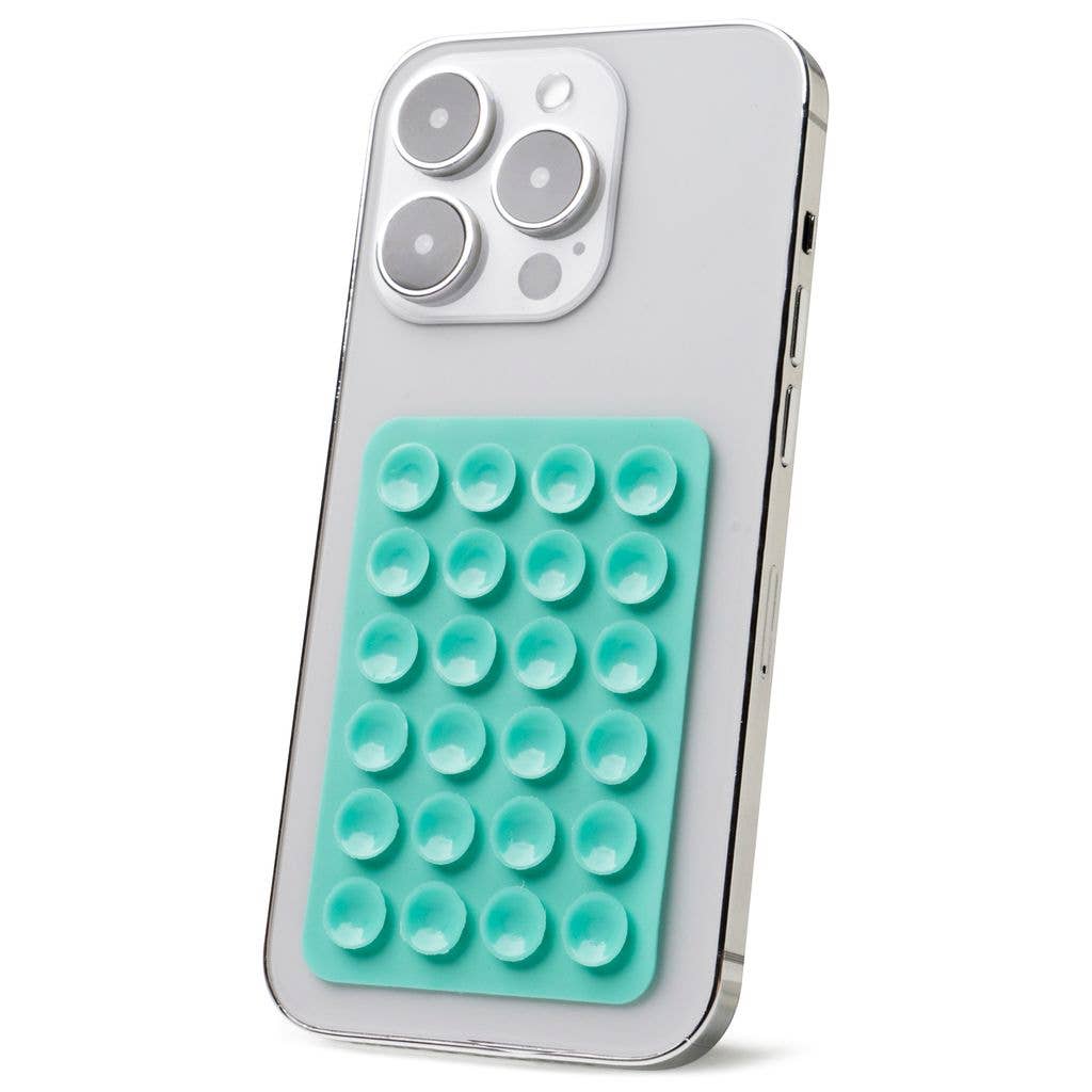 Turquoise silicone phone mount with multiple suction cups; available in small, medium, and large sizes.