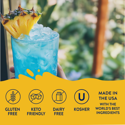 Flavor Burst - Sugar Free Mermaid™ blue tropical drink with ice and pineapple; gluten free, keto, dairy free, kosher, zero calorie. Sizes: S-L.