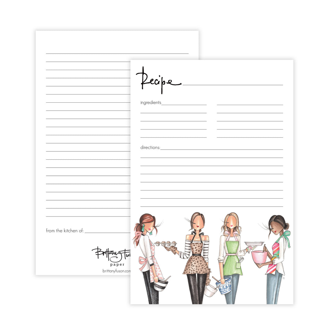 Set of two 4x6 recipe cards: one with "Recipe" header, ingredients and directions; one with lined notes.