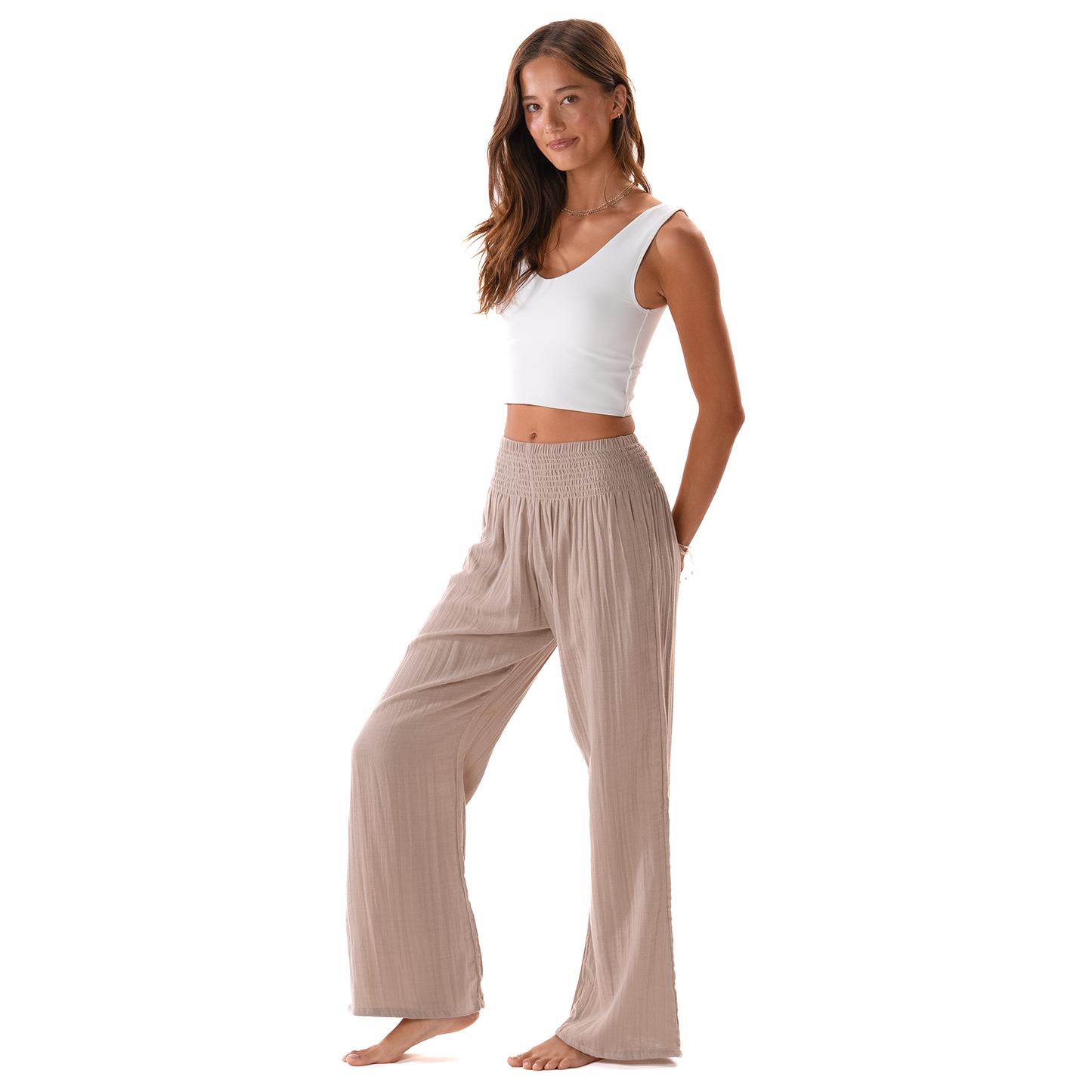 Stone Wide Leg Cotton Pants, available in sizes XS–XL, shown in size S.