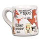 White UT Icon Mug by Magnolia Lane with Texas-themed illustrations; available in 12oz and 16oz sizes.