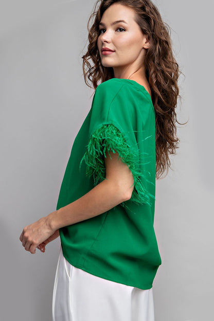 Feather V-Neck Short Sleeve Top