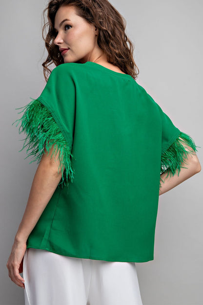 Feather V-Neck Short Sleeve Top
