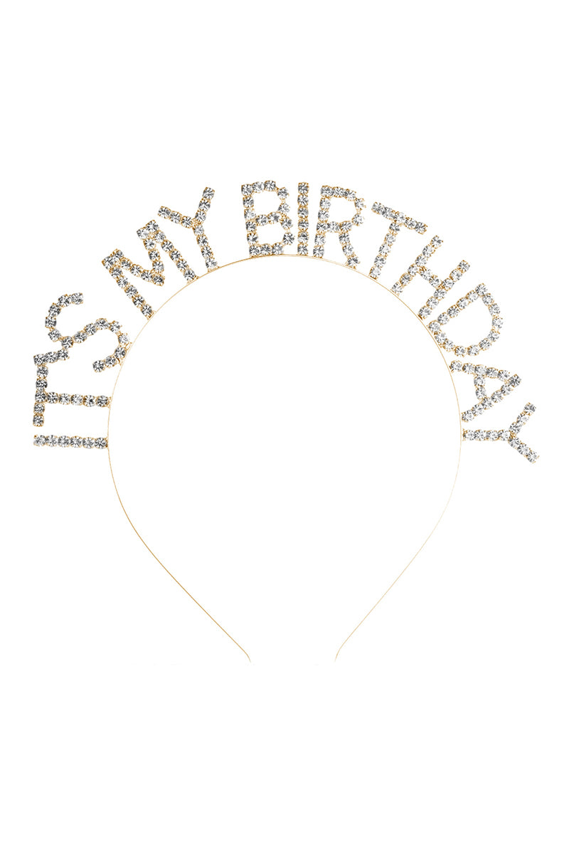 The "It's My Birthday" Headband features sparkling uppercase letters with rhinestone accents. Available sizes: One size fits most.