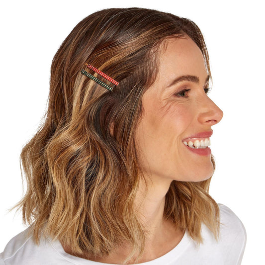 Three rhinestone hair pins clipped to the side; available in small, medium, and large sizes.