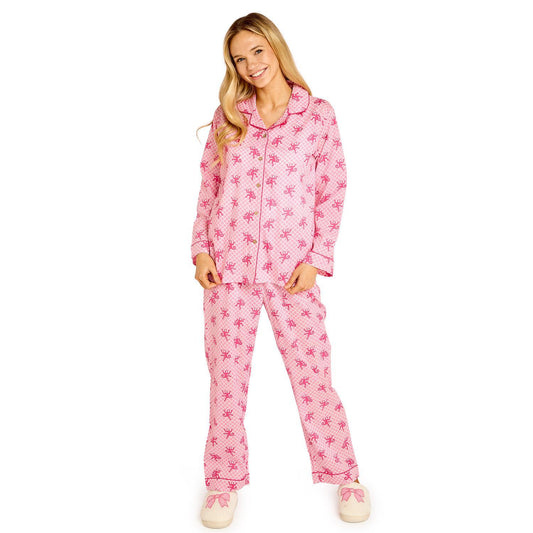 Happy Monkey Cotton Printed Pajamas: pink pants and matching starburst top. Available in sizes S–XL.
