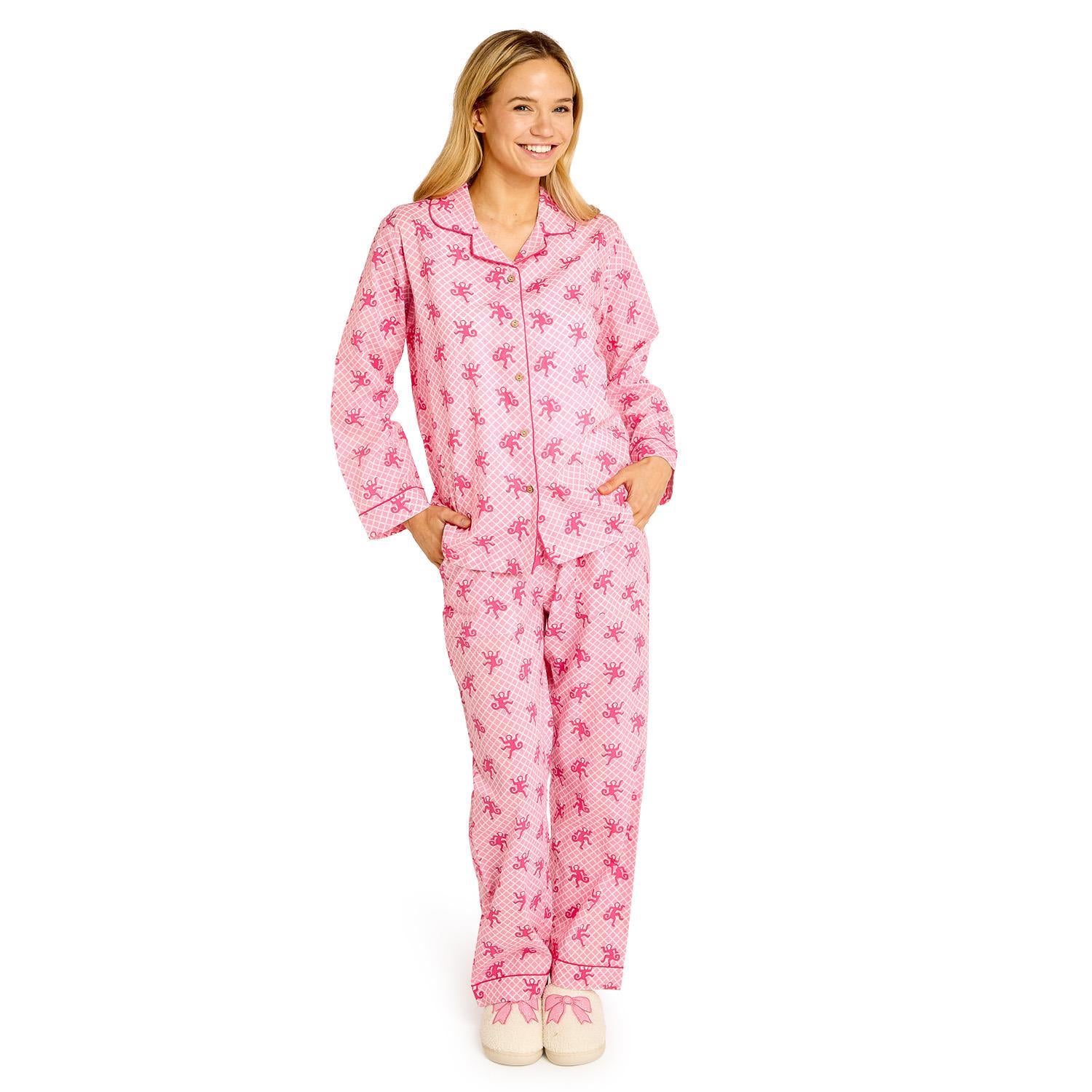 Happy Monkey Cotton Printed Pajamas with a floral pattern. Available sizes: S, M, L, XL.