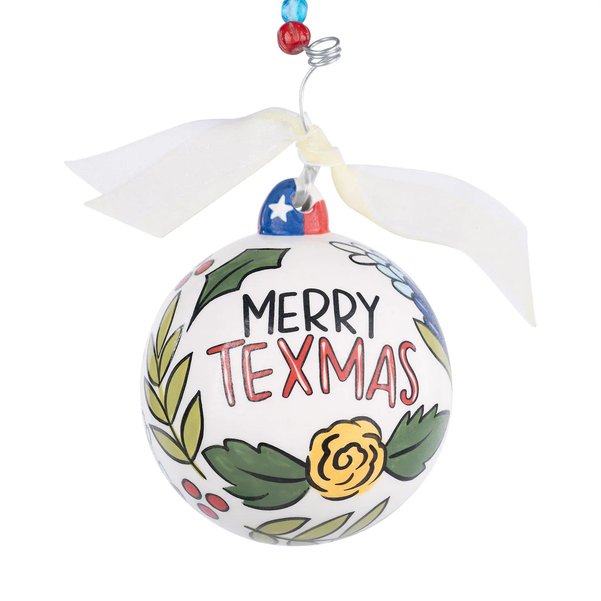 Merry Texmas Yellow Rose Ornament