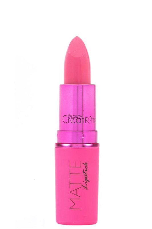 Essential Matte Lipstick: Pink matte lipstick in a chic metallic pink tube. Sizes available: standard.