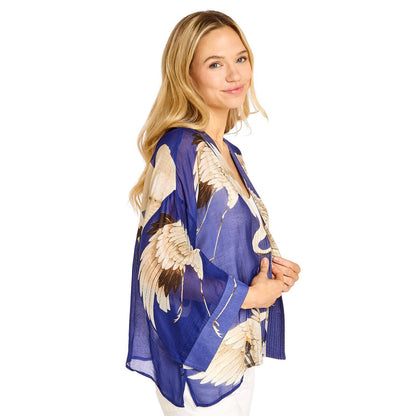 Heron Print Cobalt Short Kimono