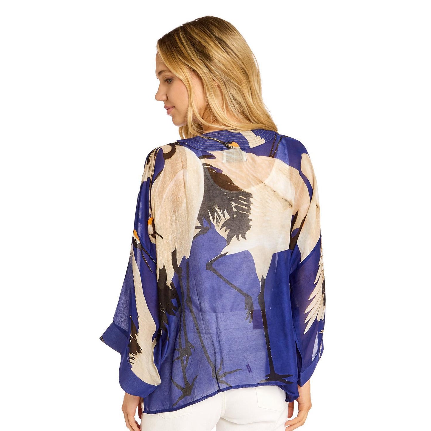 Heron Print Cobalt Short Kimono