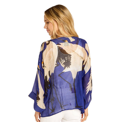 Heron Print Cobalt Short Kimono